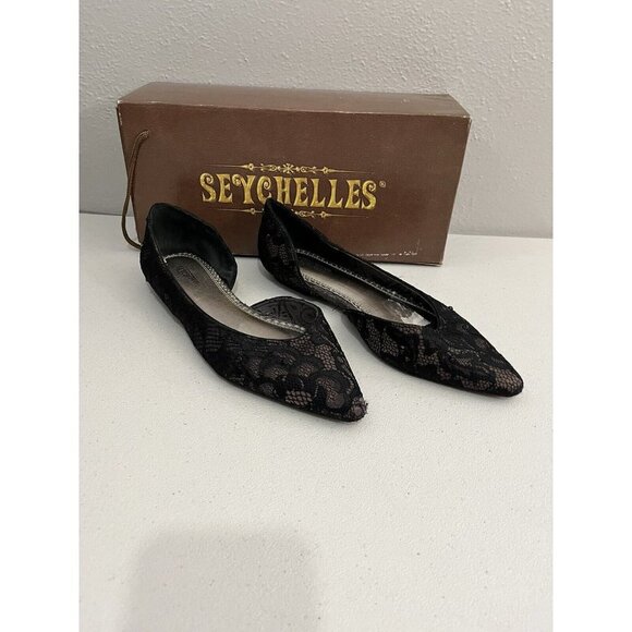 Seychelles Ballet Flat Shoes Women 9 Lace Deep Dark Secret Taupe Fabric - Picture 1 of 10